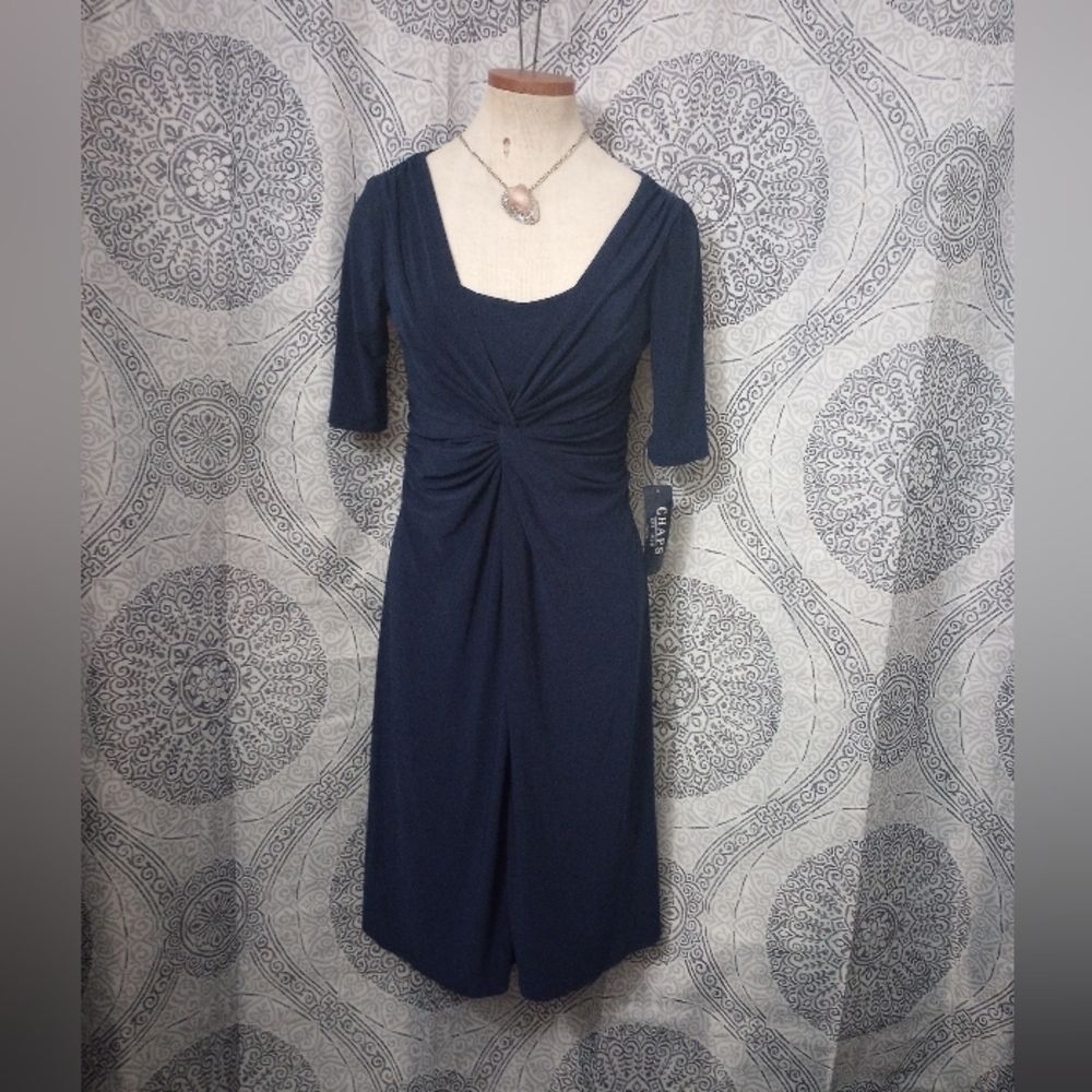 NWT Chaps Twist Front Rich Indigo Casual Dress Work Wear Church Wear Size Small